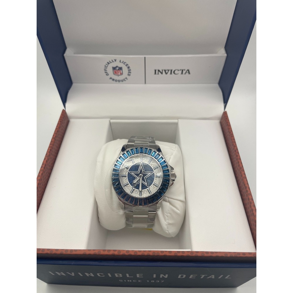 Invicta Dallas Cowboys NFL Edition Silver Blue Crystal Bezel Watch 42044 New